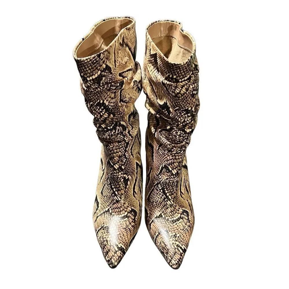 Vince Camuto Ambie Snakeskin Print Mid Shaft Pointed Toe Boot NWOB 7.5